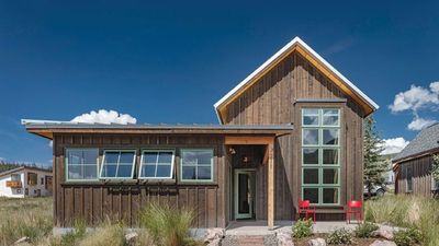 Wooden house in mountain setting